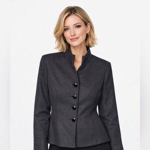 Evan-Picone Womens Blazer Jacket Size 10 Black Textured Dot Mandarin